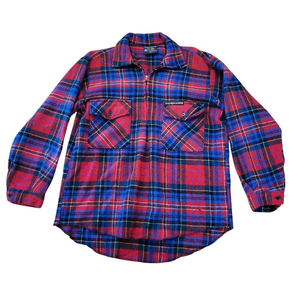 Vintage Fiordivander Red Blue Plaid‎ Pure Wool Showerproofed Shirt M HOLES